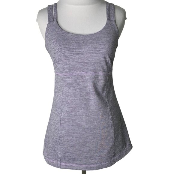 Lululemon Active Strength Tank Lilac Heathered Coal Wee Stripe / Lilac Size 8 - Picture 2 of 12